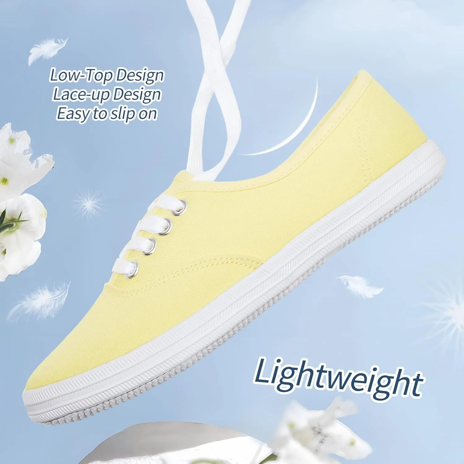 TUOPIN Womens White Canvas Sneakers Low Top Lace-up Canvas Shoes Lightweight Casual Tennis Shoes
