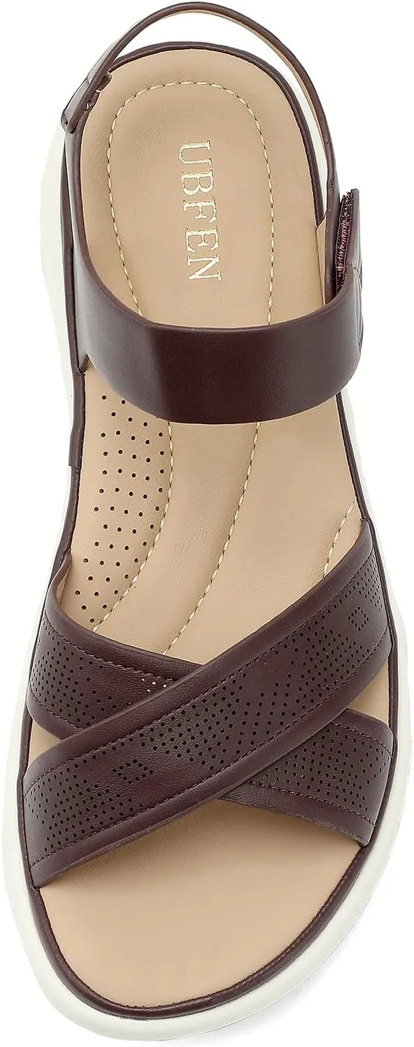 UBFEN Womens Platform Sandals Comfortable Lightweight Walking Ankle Strap Casual Low Wedge Sandals