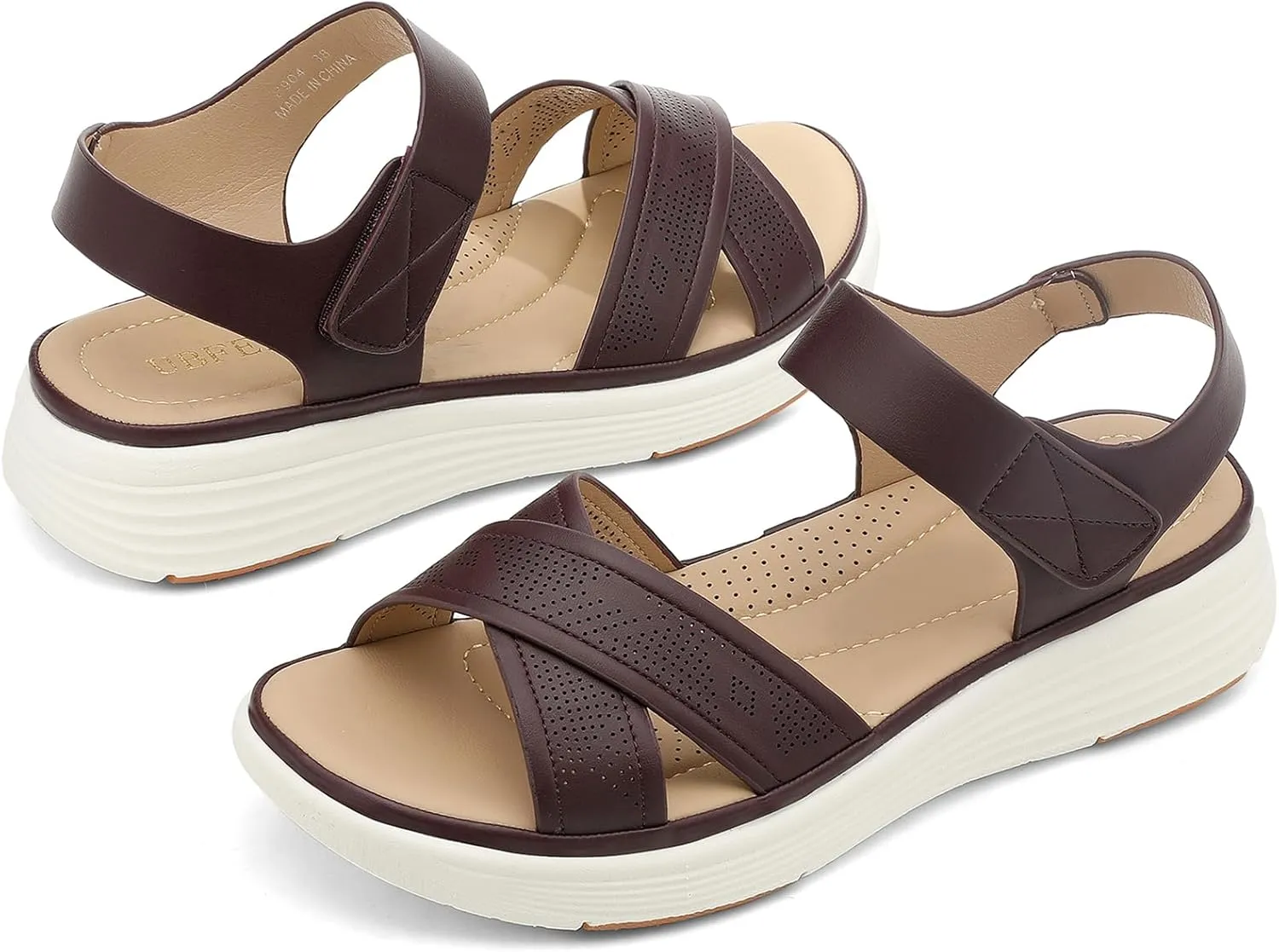 UBFEN Womens Platform Sandals Comfortable Lightweight Walking Ankle Strap Casual Low Wedge Sandals