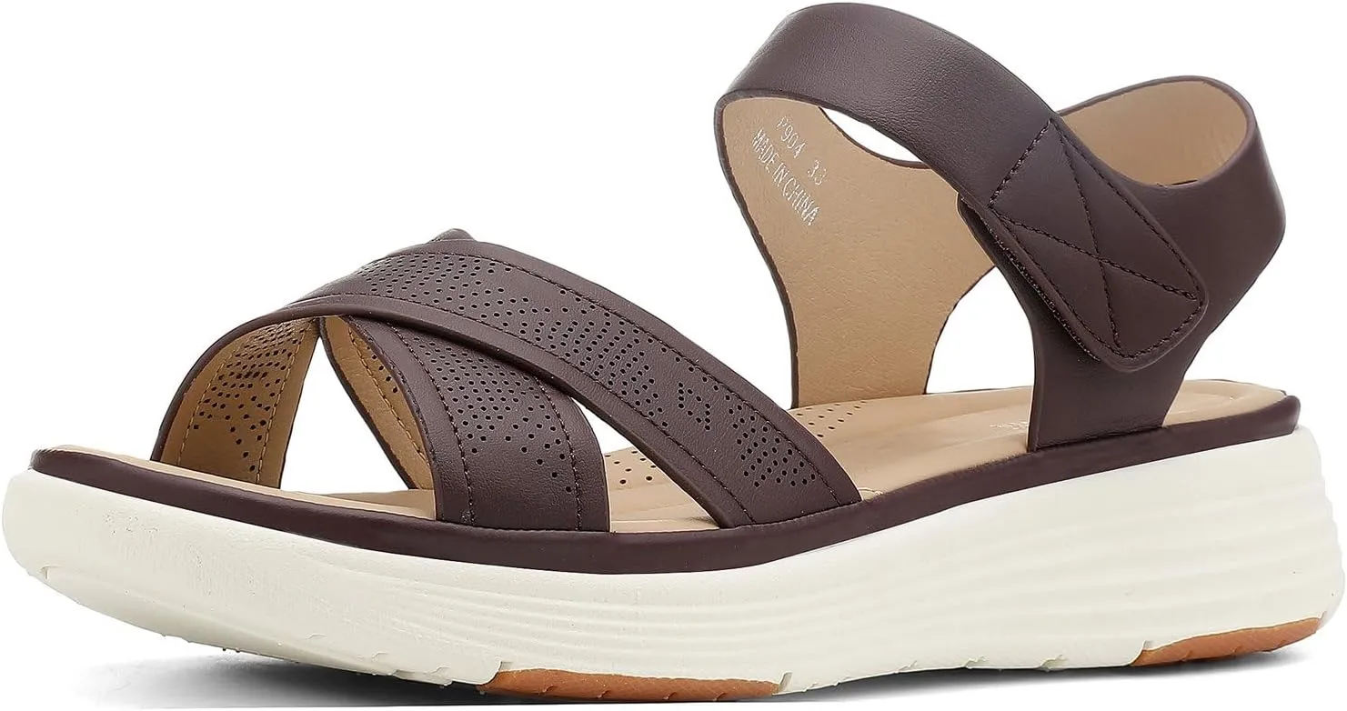 UBFEN Womens Platform Sandals Comfortable Lightweight Walking Ankle Strap Casual Low Wedge Sandals
