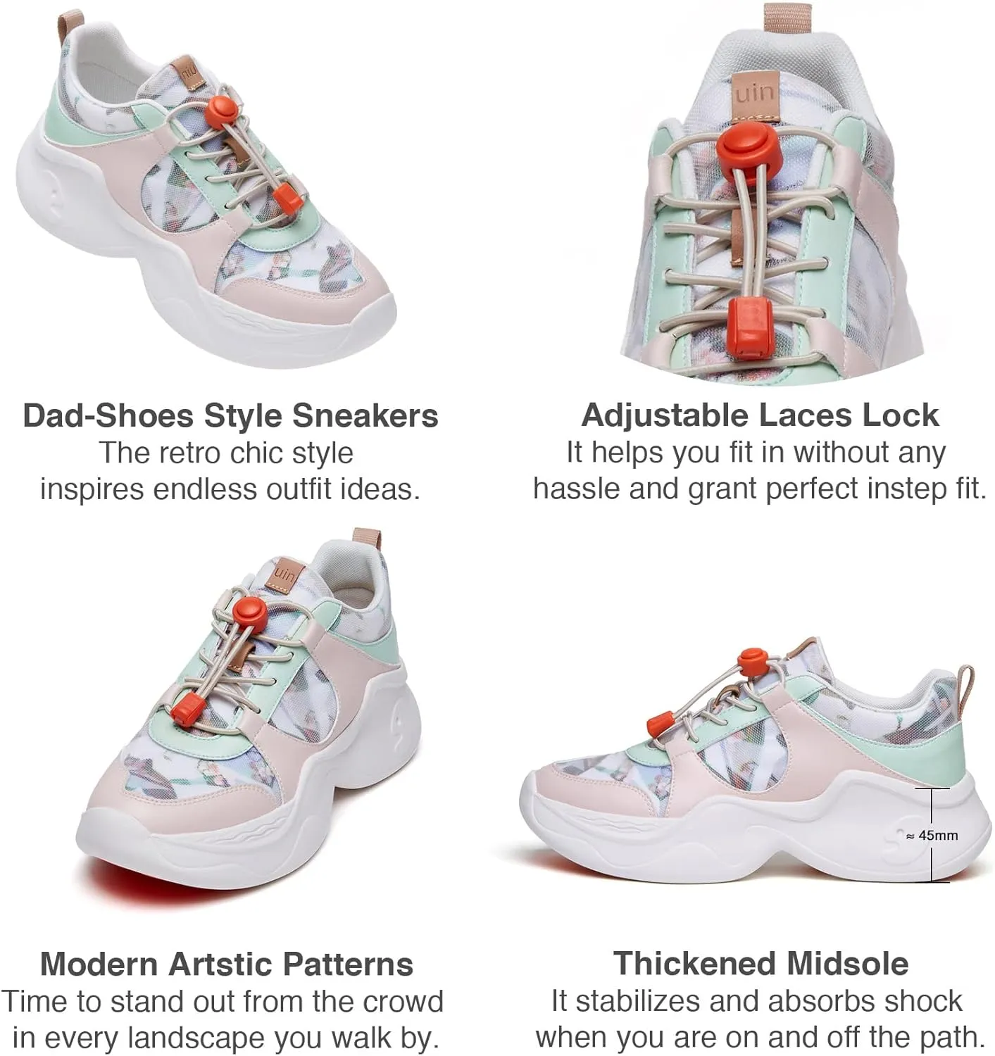 UIN Women's Chunky Fashion Sneakers Walking Casual Comfortable Art Painted Travel Dad Shoes Palma (5)