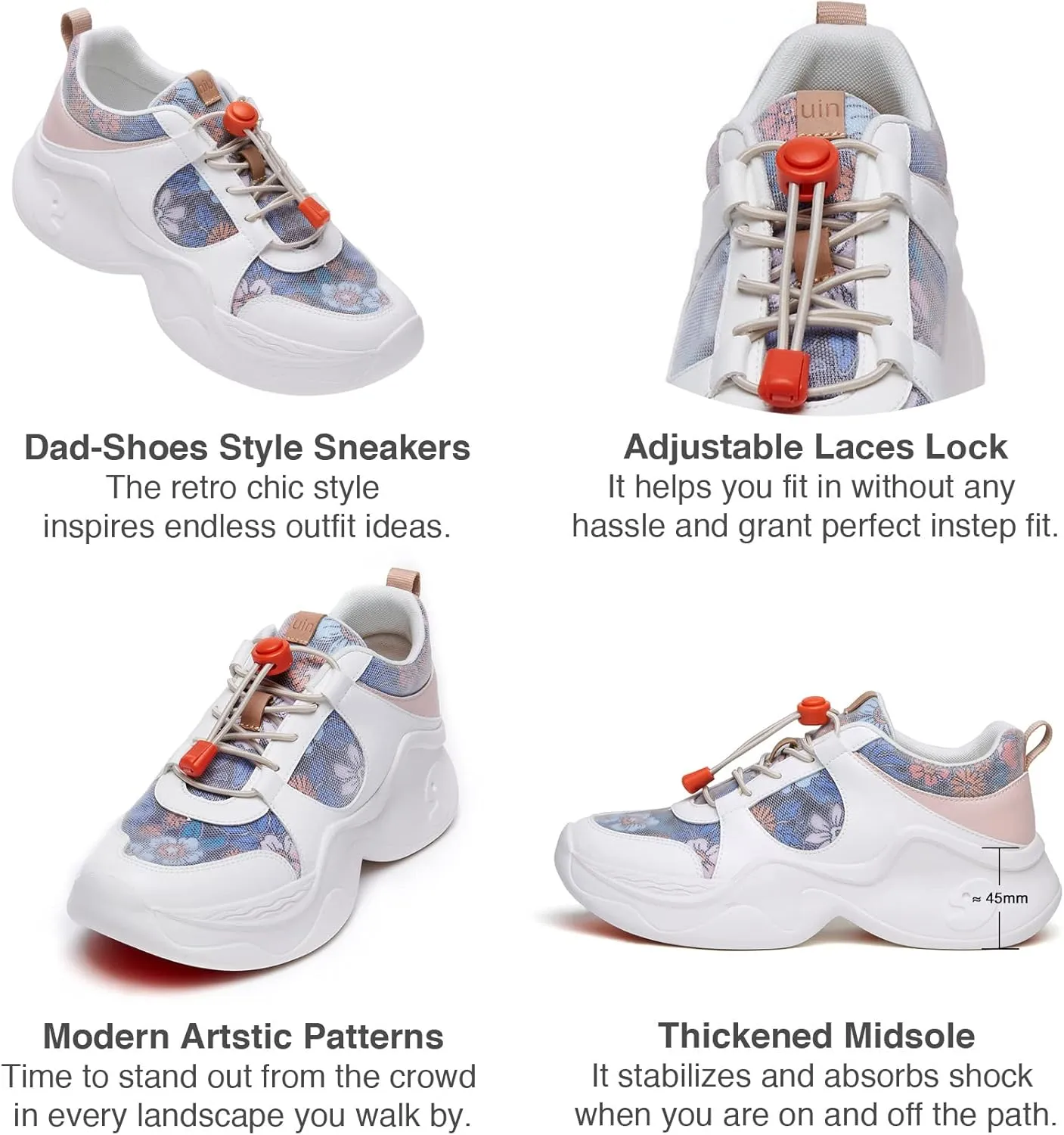 UIN Women's Chunky Fashion Sneakers Walking Casual Comfortable Art Painted Travel Dad Shoes Palma (5)
