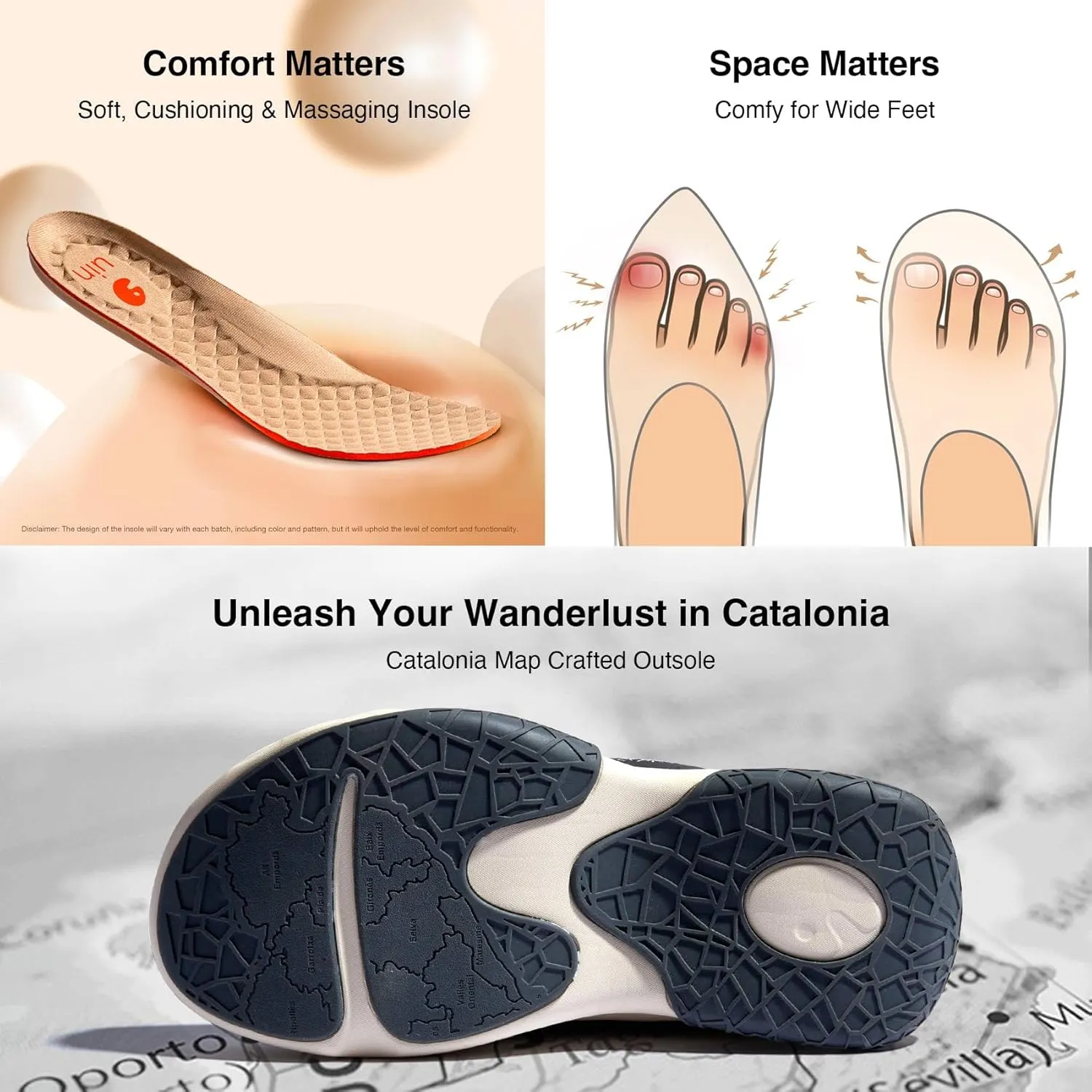 UIN Women's Chunky Platform Fashion Sneakers Walking Casual Comfortable Art Painted Travel Hiking Shoes Catalonia