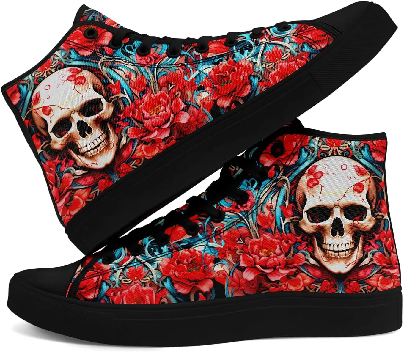 Unisex Skull High Tops for Women Cool Design Black Canvas Shoes Classic Lace Up Fashion Sneakers Streetwear
