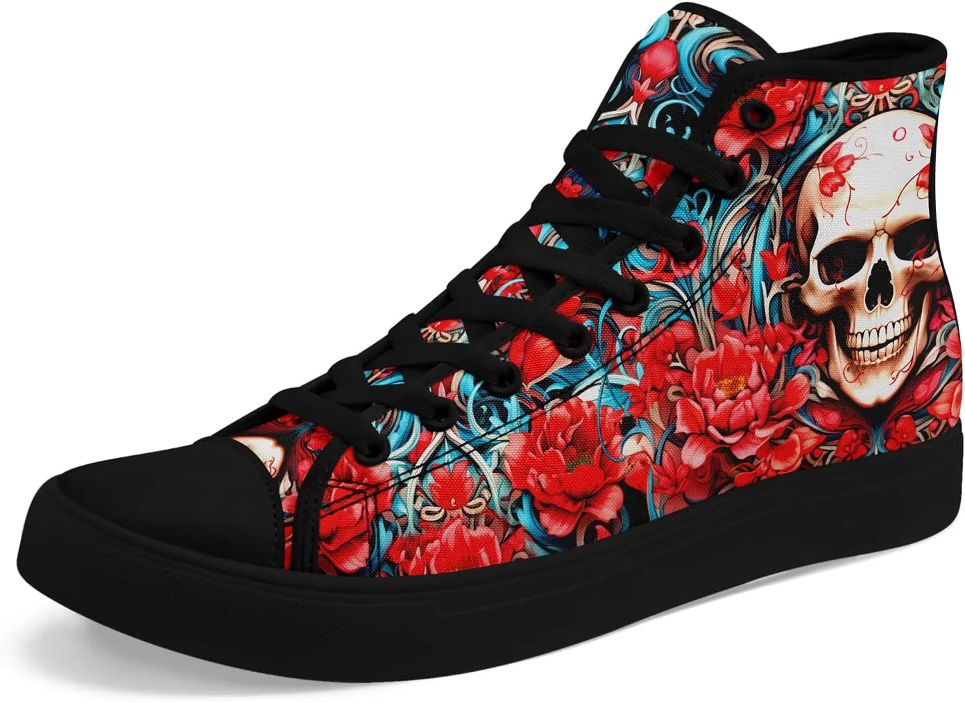 Unisex Skull High Tops for Women Cool Design Black Canvas Shoes Classic Lace Up Fashion Sneakers Streetwear