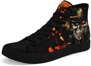 Unisex Skull High Tops for Women Cool Design Black Canvas Shoes Classic Lace Up Fashion Sneakers Streetwear