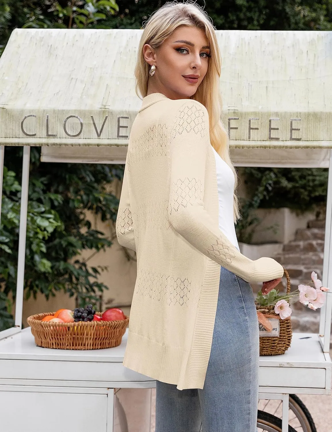 U.Vomade Women's Sweaters Boho Long Sleeve Open Front Chunky Cable Knit Cardigan
