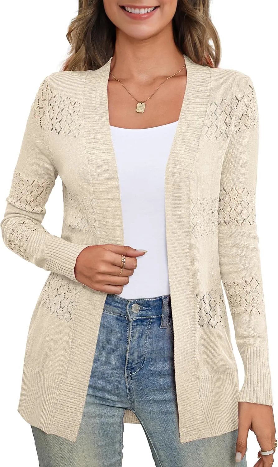 U.Vomade Women's Sweaters Boho Long Sleeve Open Front Chunky Cable Knit Cardigan