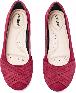 Veittes Women's Wide Width Flat Shoes, Comfortable Casual Round Toe Classy Design Ballet Flats.