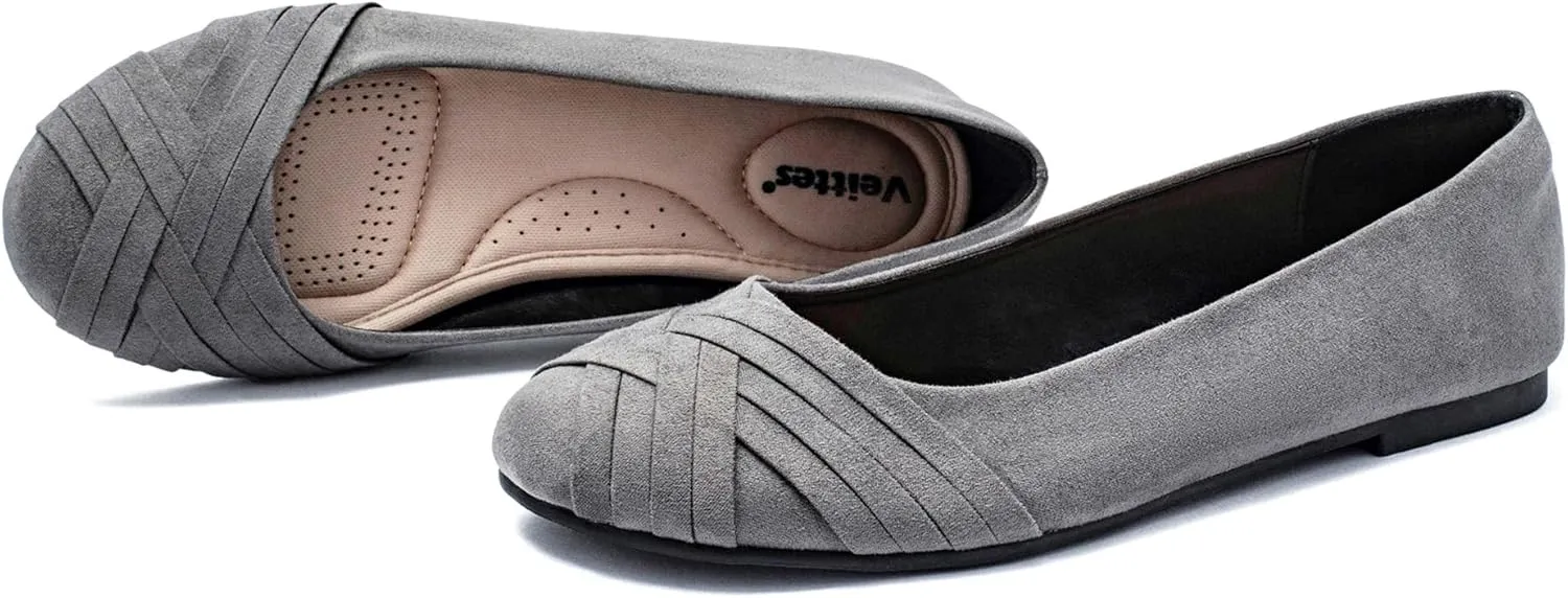 Veittes Women's Wide Width Flat Shoes, Comfortable Casual Round Toe Classy Design Ballet Flats.