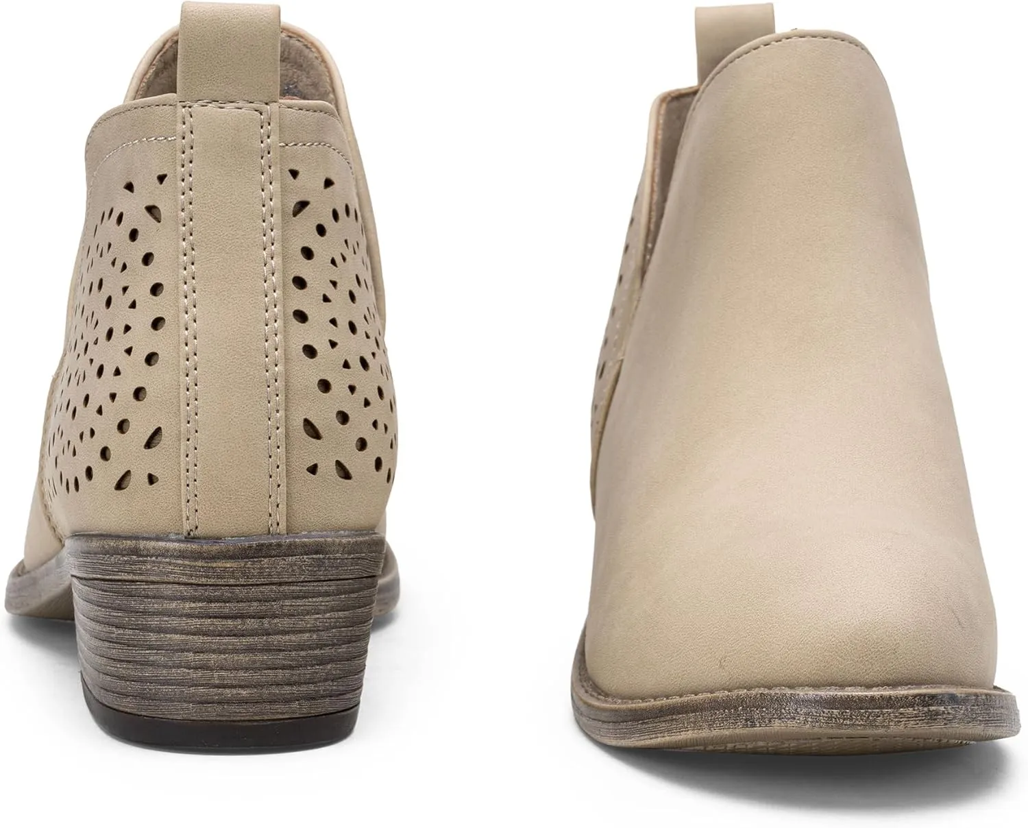 Vepose Women's Short Ankle Boots Low Heel, Western Cutout Perforated Booties