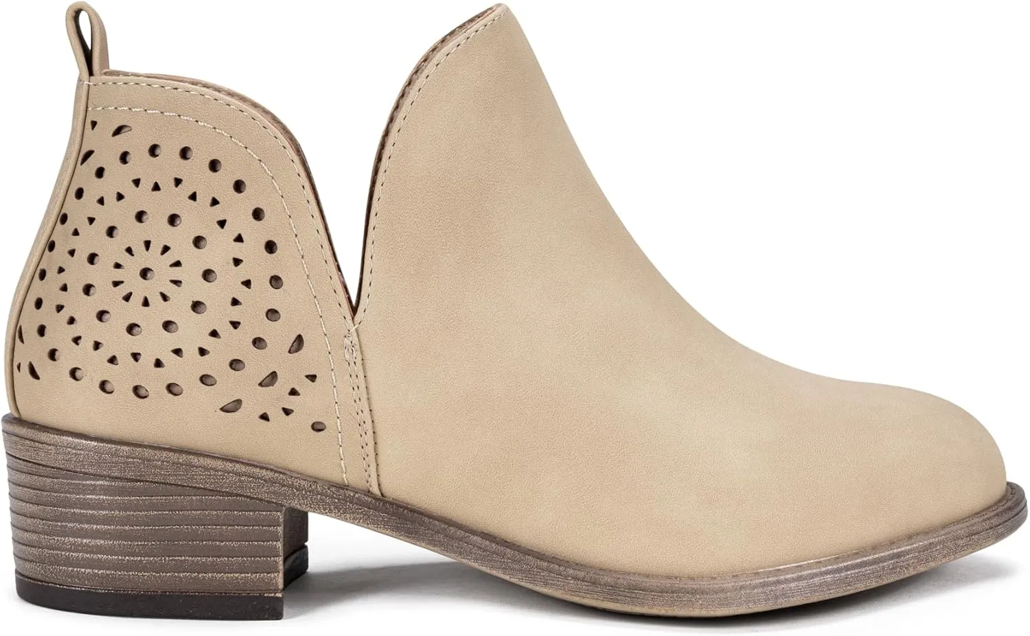 Vepose Women's Short Ankle Boots Low Heel, Western Cutout Perforated Booties