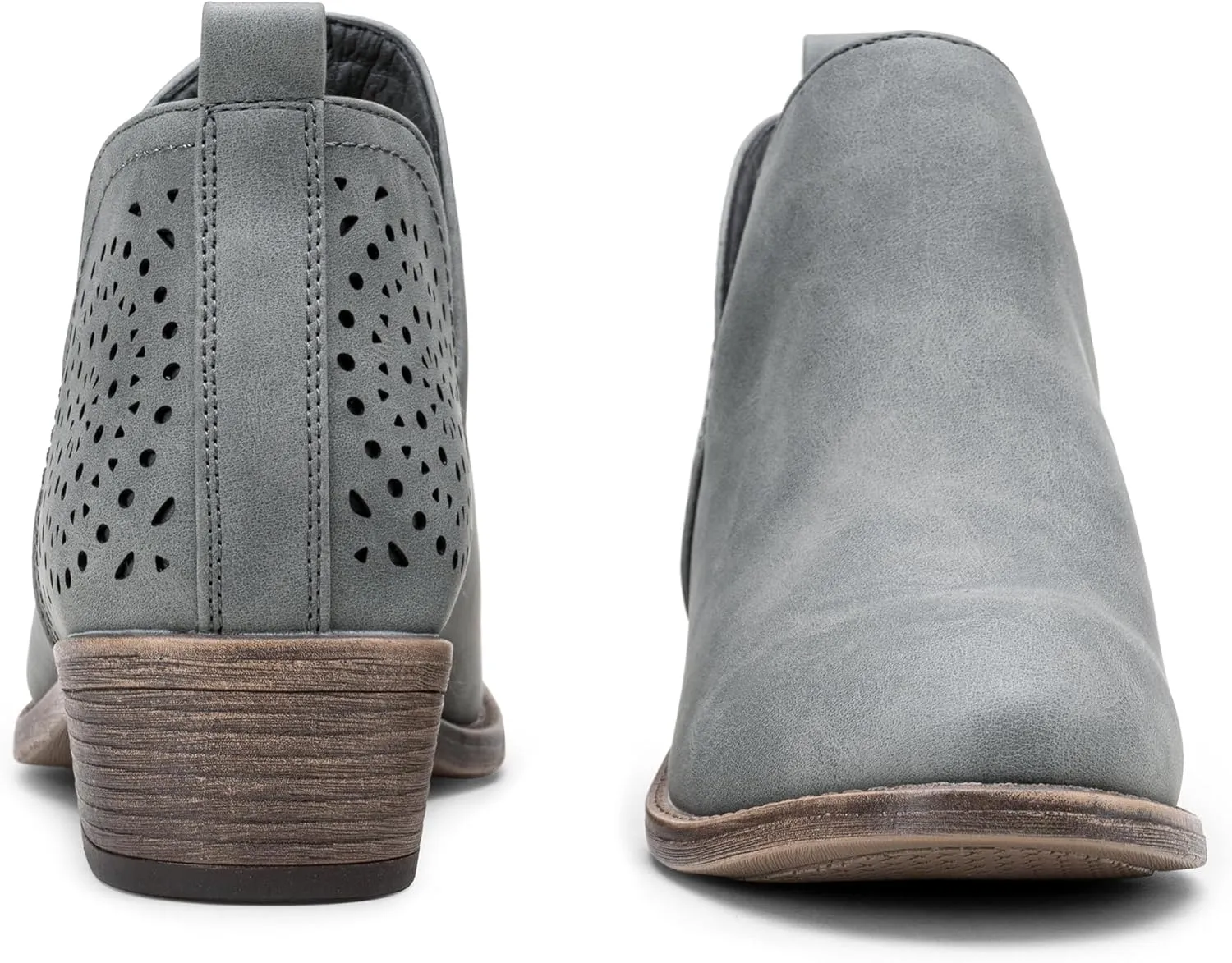 Vepose Women's Short Ankle Boots Low Heel, Western Cutout Perforated Booties