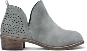 Vepose Women's Short Ankle Boots Low Heel, Western Cutout Perforated Booties