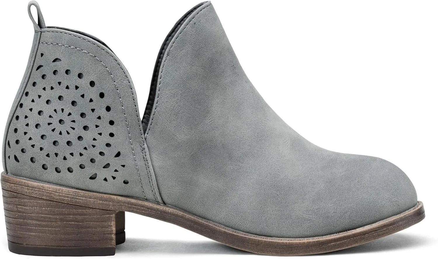 Vepose Women's Short Ankle Boots Low Heel, Western Cutout Perforated Booties
