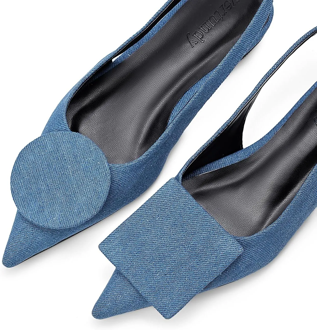 Vertundy Women's Slingback Flats Pointed Toe Flats for Women Low Heel Pumps Ankle Strap Sandals Circle Square Decorative Fashion Design Shoes