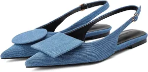Vertundy Women's Slingback Flats Pointed Toe Flats for Women Low Heel Pumps Ankle Strap Sandals Circle Square Decorative Fashion Design Shoes