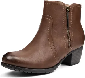 VJH confort Women's Ankle Boots,Lace-up Round Toe Comfortable Low Heel Dress Booties with Side Zipper