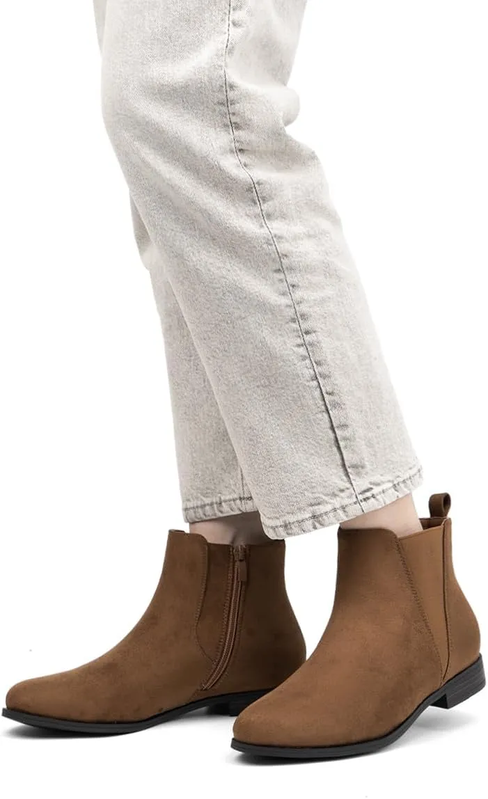VJH confort Women's Chelsea Ankle Boots Low Heel Fashion Almond Toe Dress Booties with Side Zipper