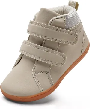 WateLves Toddler Little Kids Wide Barefoot Shoes Boys Girls Winter High Top Minimalist Sneakers Ankle Boots Leather Uniform Dress Shoes Naturally Splay