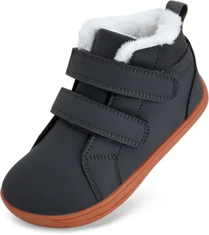WateLves Toddler Little Kids Wide Barefoot Shoes Boys Girls Winter High Top Minimalist Sneakers Faux Fur Ankle Boots Leather Uniform Dress Shoes Naturally Splay