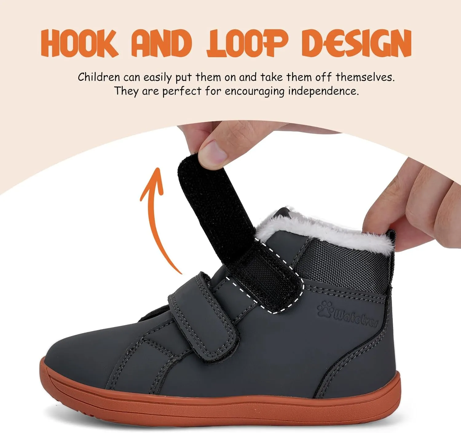 WateLves Toddler Little Kids Wide Barefoot Shoes Boys Girls Winter High Top Minimalist Sneakers Faux Fur Ankle Boots Leather Uniform Dress Shoes Naturally Splay