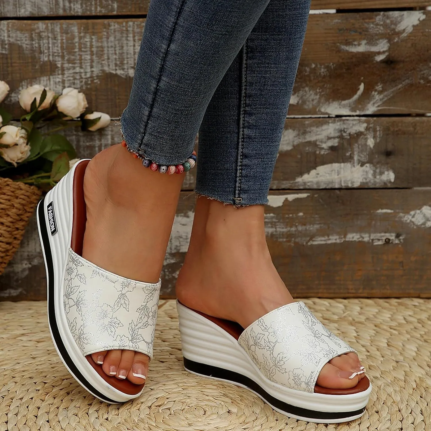 Wedge Heel Thick Sole Heightening Women's Slippers Fashionable Casual Fish Sandals with Arch Support for Women Size 12