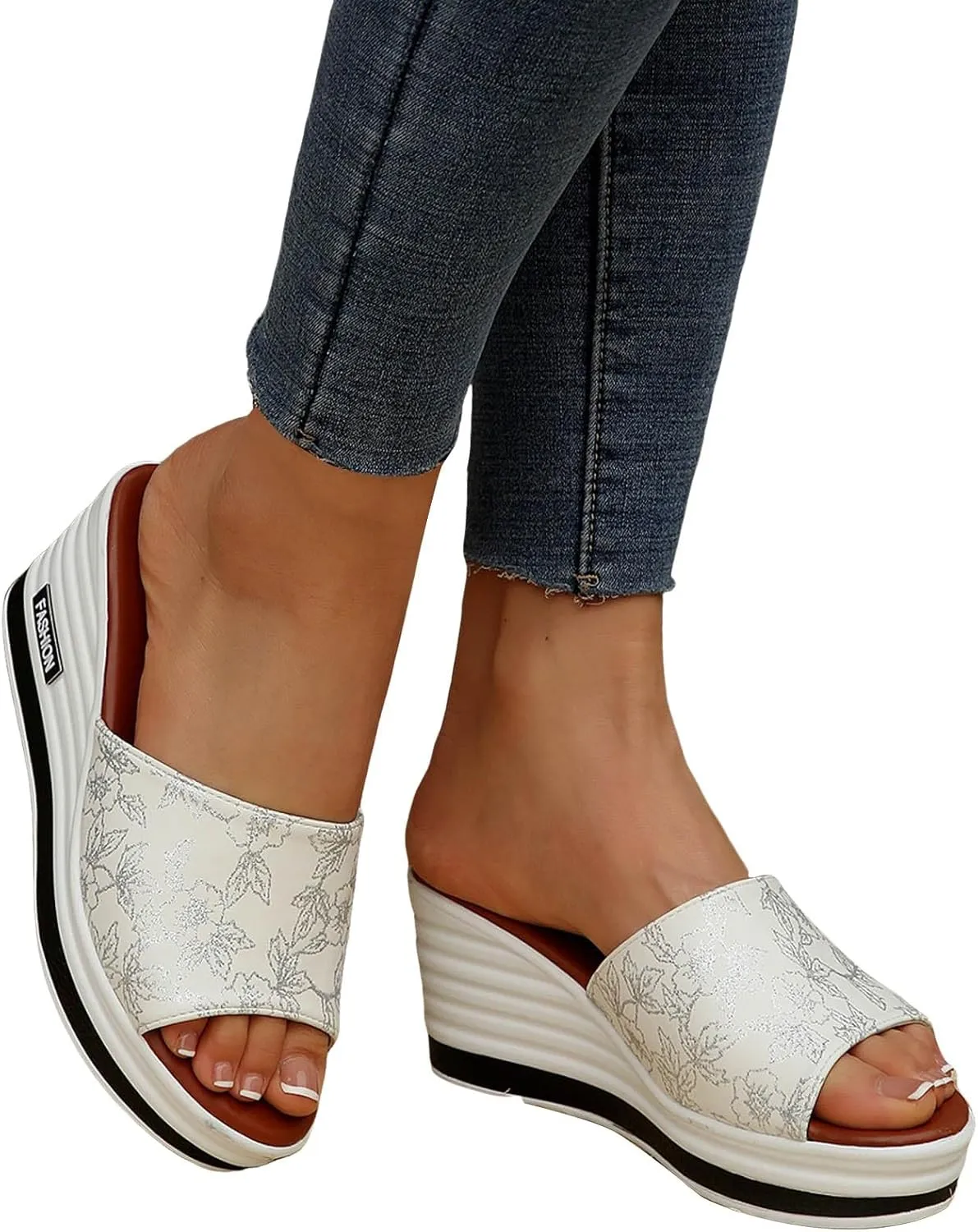 Wedge Heel Thick Sole Heightening Women's Slippers Fashionable Casual Fish Sandals with Arch Support for Women Size 12