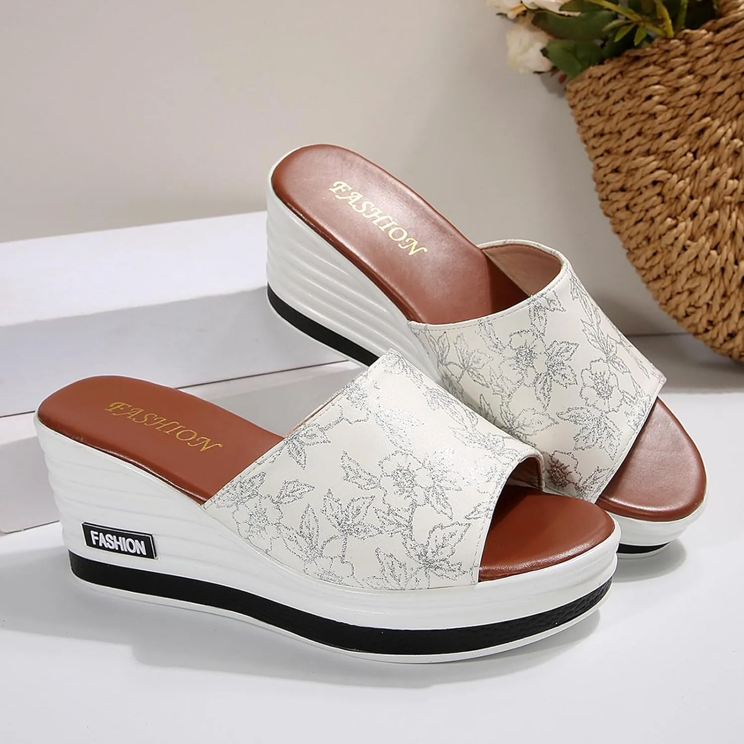 Wedge Heel Thick Sole Heightening Women's Slippers Fashionable Casual Fish Sandals with Arch Support for Women Size 12