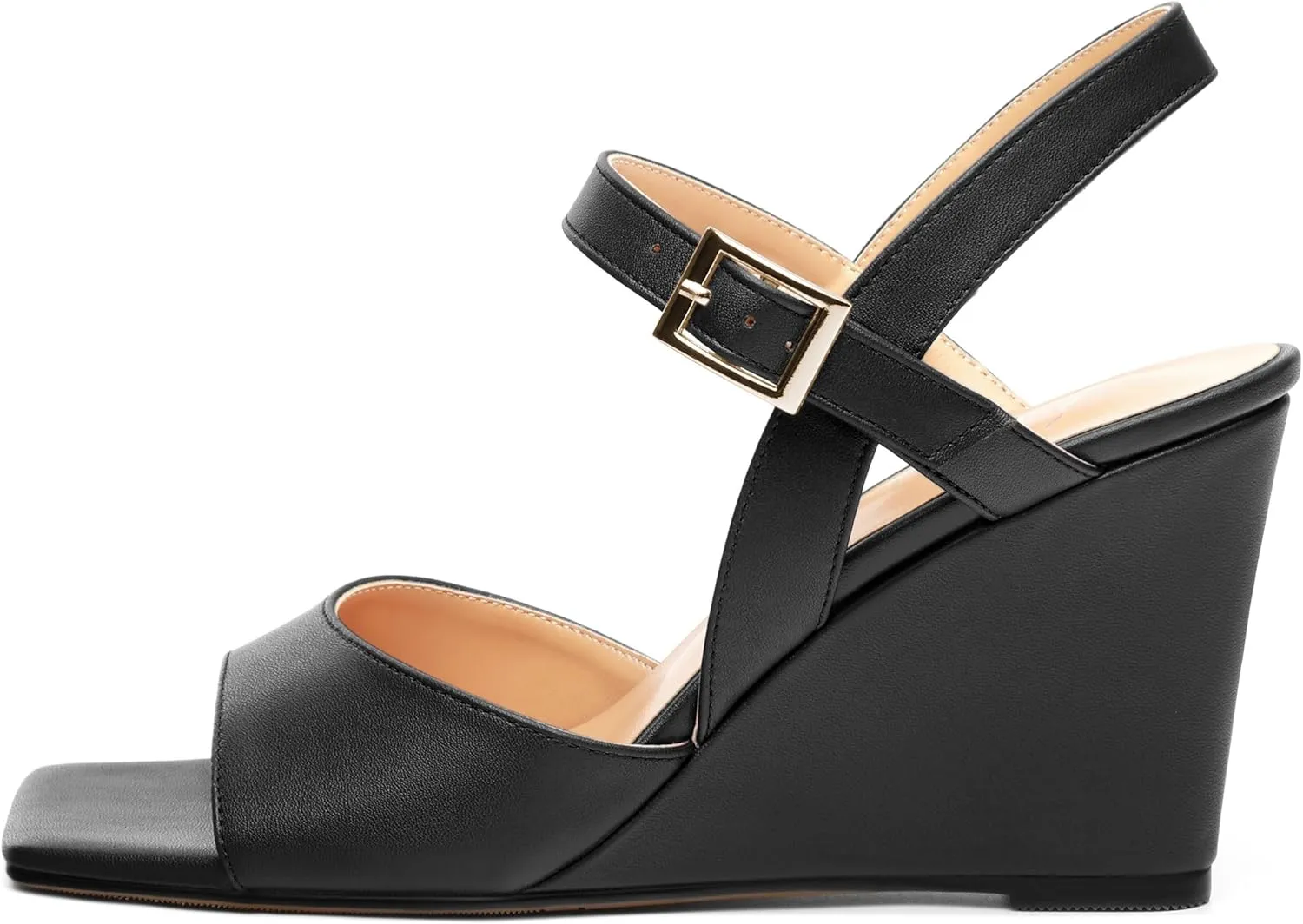 Wedge Sandals for Women, Square Open Toe Ankle Strap Adjustable Strap Matte Comfortable Casual Dating High Heeled Sandals 3.35 Inch