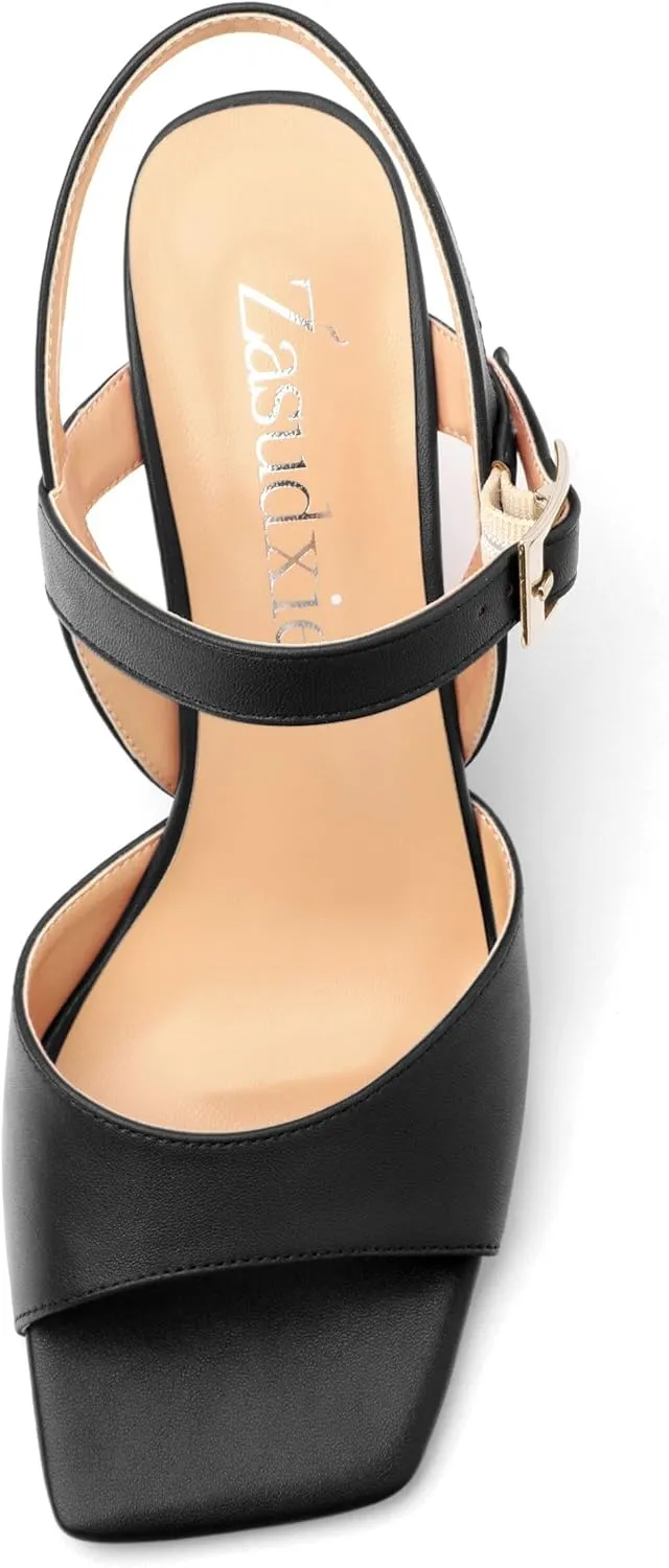 Wedge Sandals for Women, Square Open Toe Ankle Strap Adjustable Strap Matte Comfortable Casual Dating High Heeled Sandals 3.35 Inch