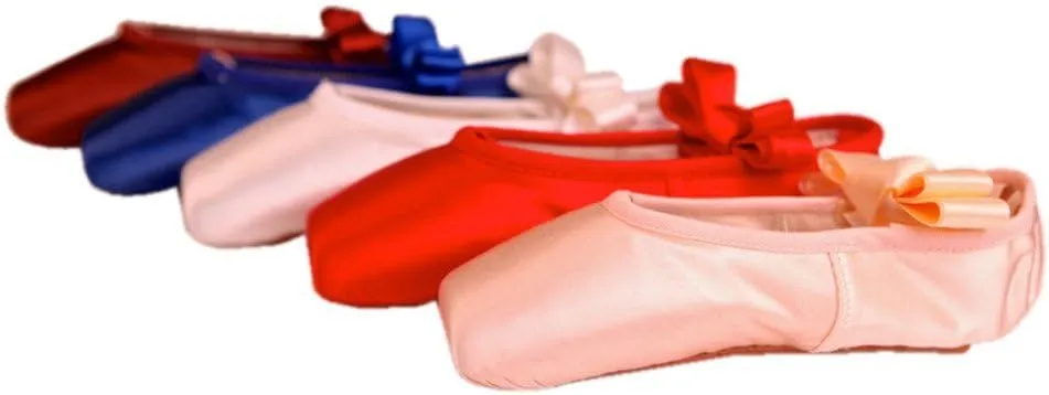 WENDYWU Ballet Dance Shoes Colorful Blue Red White Black Pink Pointe Shoes with Toe Pads