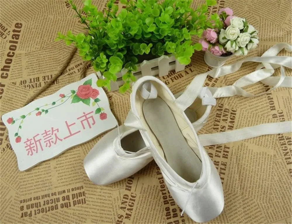 WENDYWU Ballet Dance Shoes Colorful Blue Red White Black Pink Pointe Shoes with Toe Pads