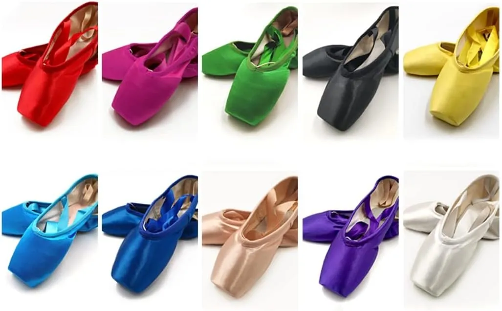 WENDYWU Ballet Dance Shoes Colorful Blue Red White Black Pink Pointe Shoes with Toe Pads