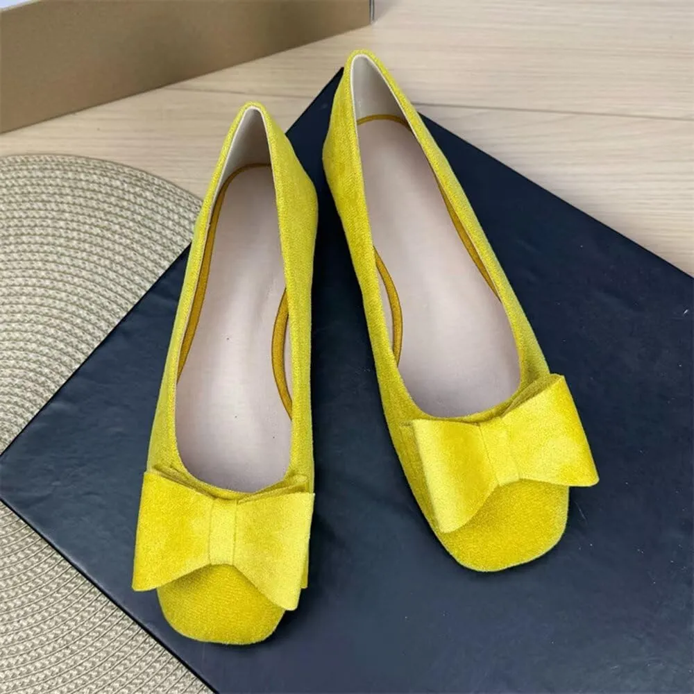 WENJIAZHIZHI Women's Bowknot Square Toe Ballet Flats Dressy Comfort Flat Shoes Soft Walking Shoes Slip-Ons Loafers