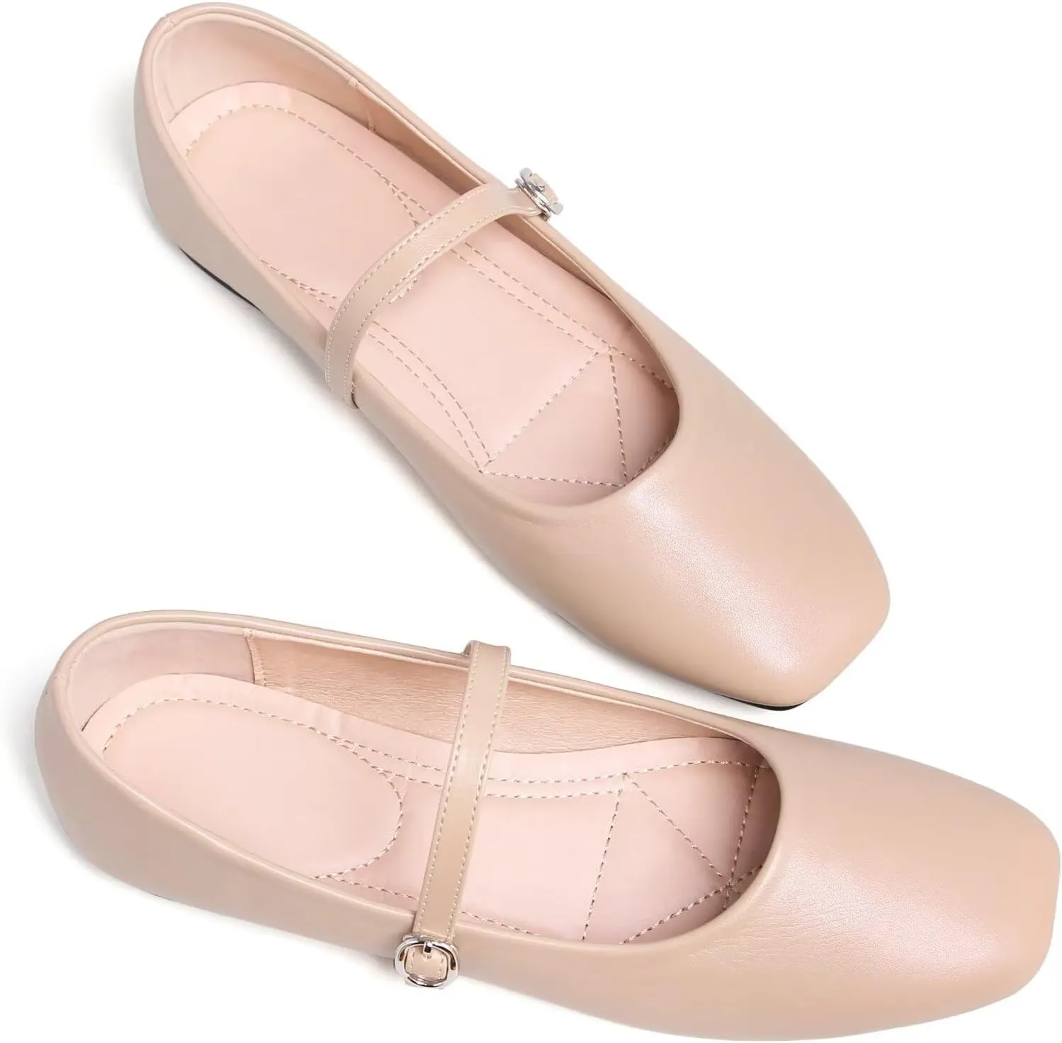 WENJIAZHIZHI Womens Square Toe Ballet Flats Comfortable Mary Jane Shoes Dressy Casual Slip-On Ballerina Walking Flat Shoes