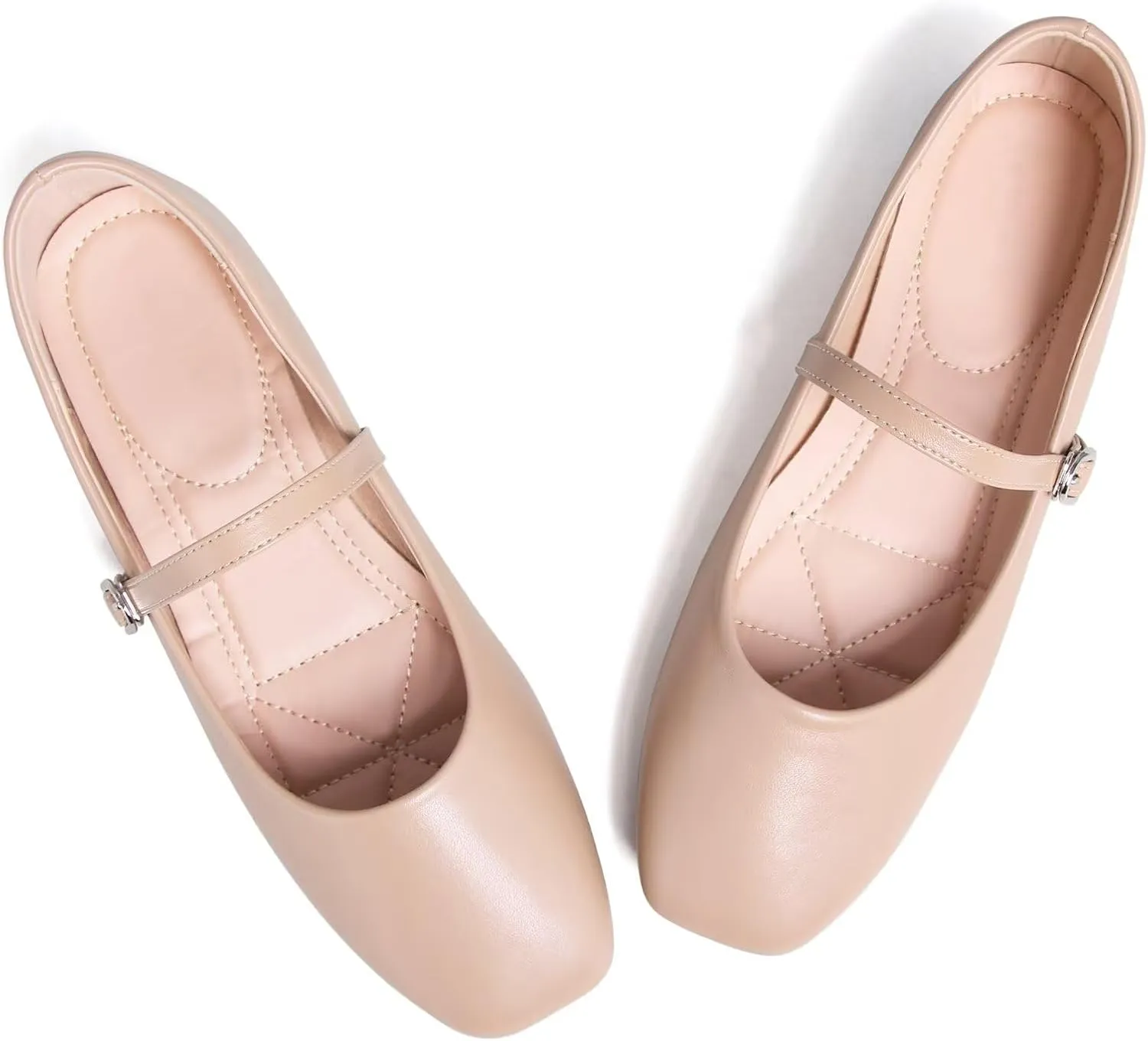 WENJIAZHIZHI Womens Square Toe Ballet Flats Comfortable Mary Jane Shoes Dressy Casual Slip-On Ballerina Walking Flat Shoes