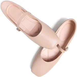 WENJIAZHIZHI Womens Square Toe Ballet Flats Comfortable Mary Jane Shoes Dressy Casual Slip-On Ballerina Walking Flat Shoes