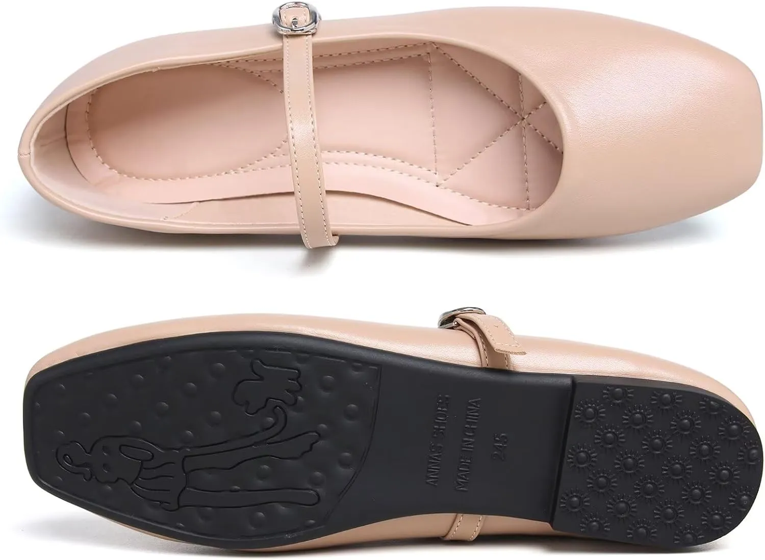 WENJIAZHIZHI Womens Square Toe Ballet Flats Comfortable Mary Jane Shoes Dressy Casual Slip-On Ballerina Walking Flat Shoes