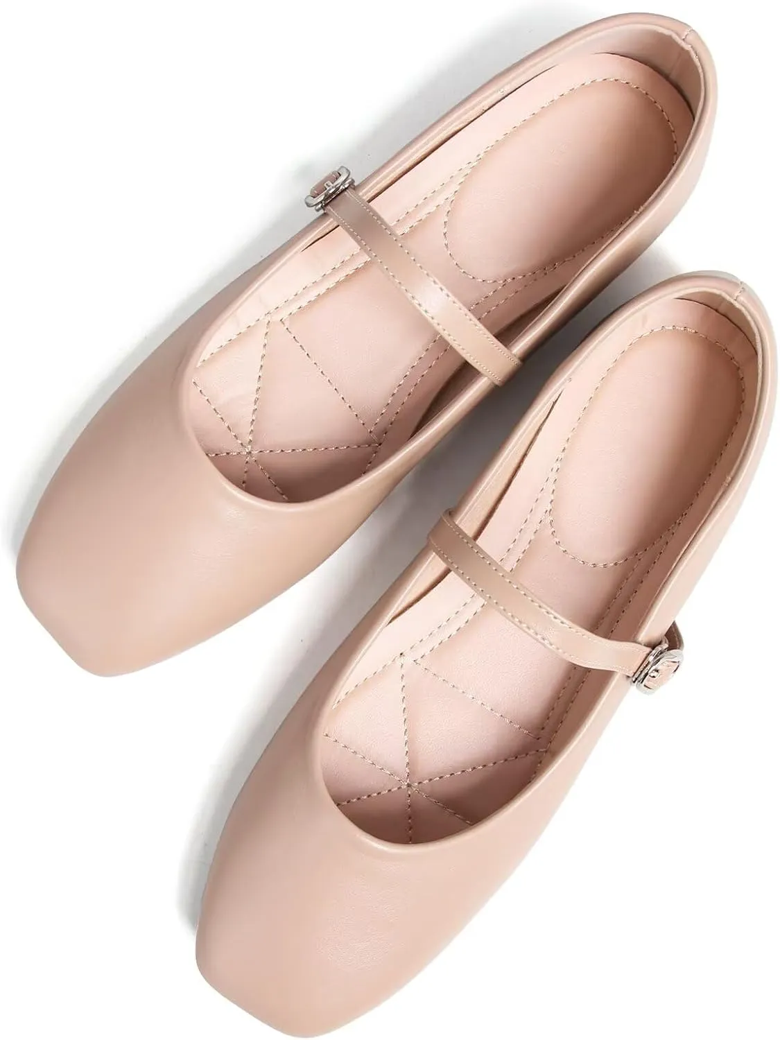 WENJIAZHIZHI Womens Square Toe Ballet Flats Comfortable Mary Jane Shoes Dressy Casual Slip-On Ballerina Walking Flat Shoes