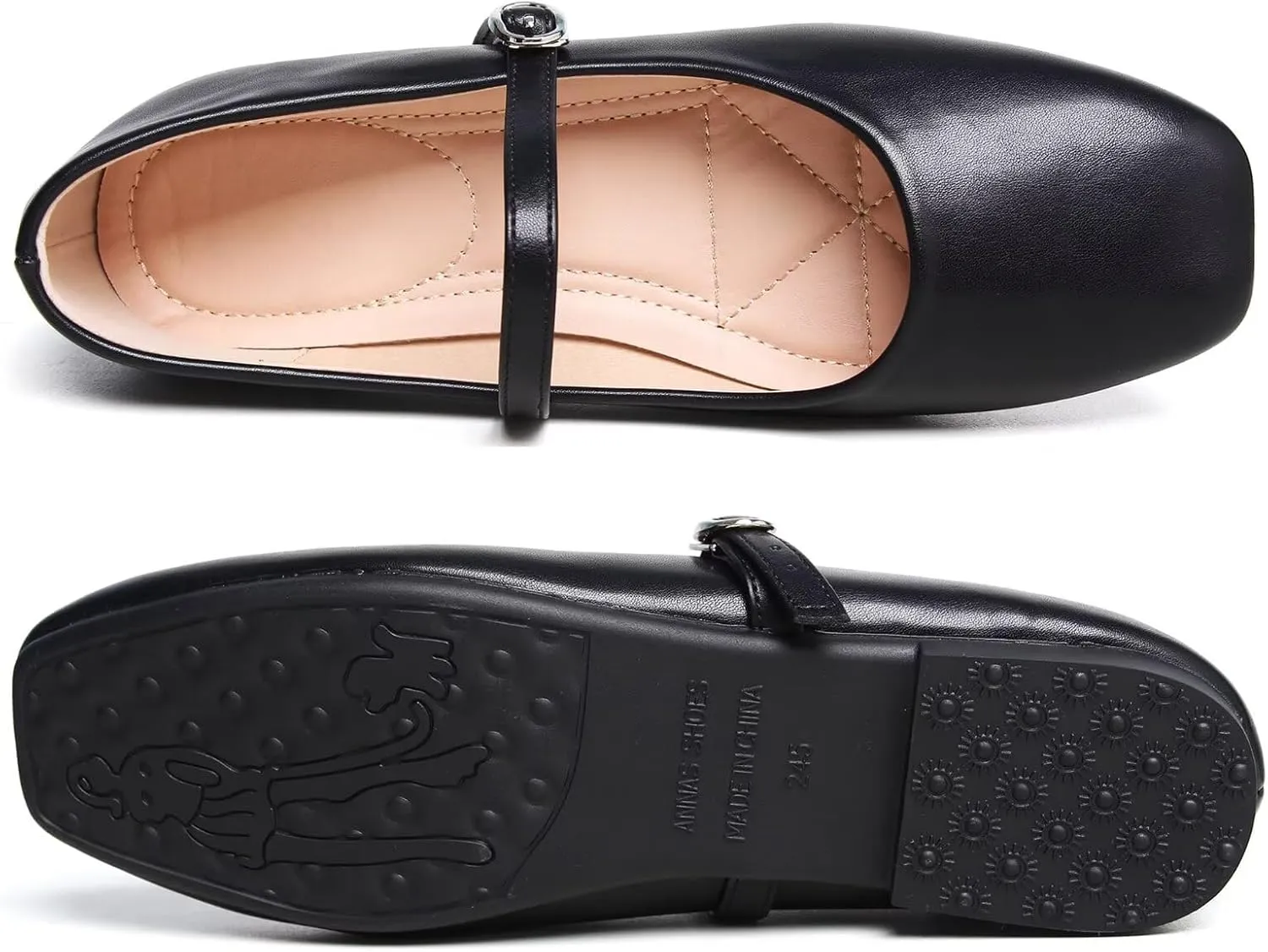 WENJIAZHIZHI Womens Square Toe Ballet Flats Comfortable Mary Jane Shoes Dressy Casual Slip-On Ballerina Walking Flat Shoes