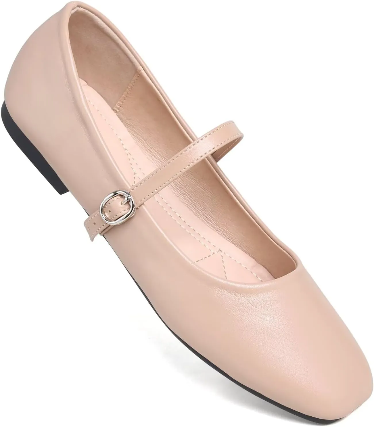 WENJIAZHIZHI Womens Square Toe Ballet Flats Comfortable Mary Jane Shoes Dressy Casual Slip-On Ballerina Walking Flat Shoes