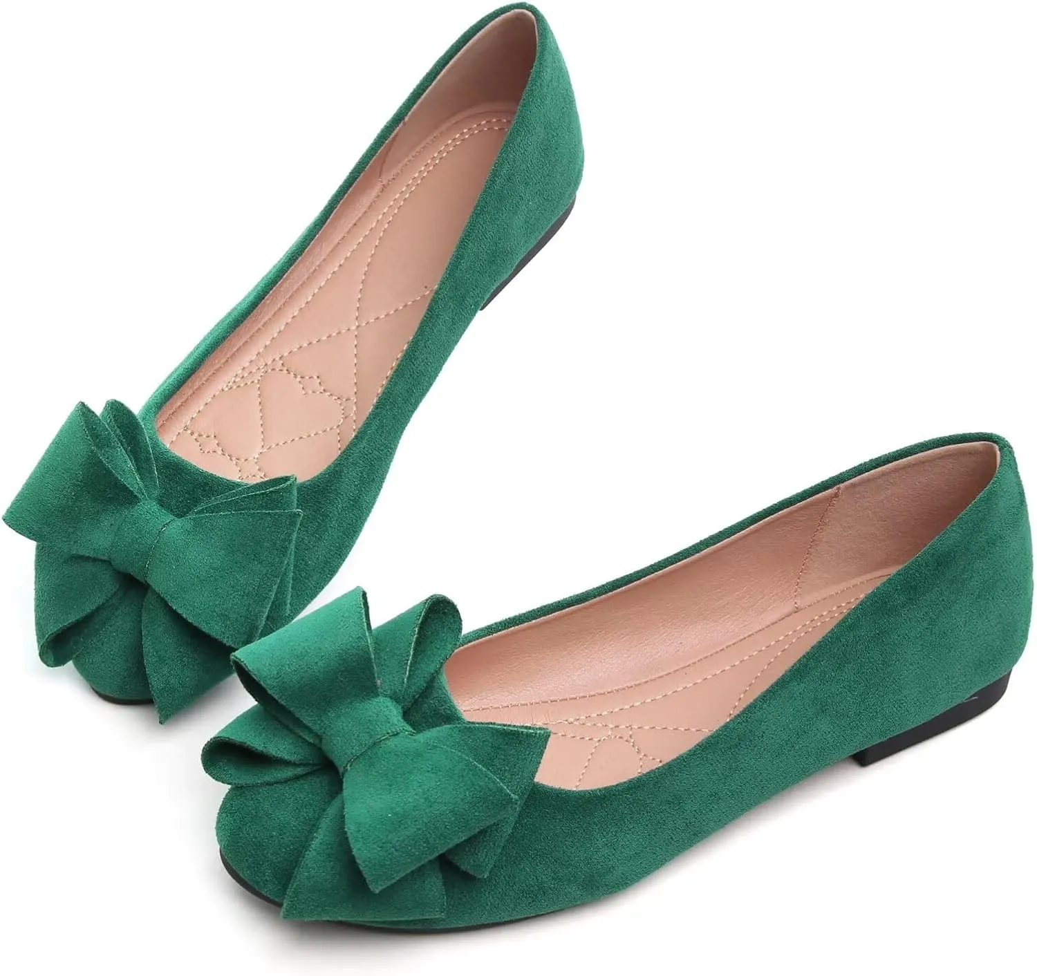 WENJIAZHIZHI Women's Square Toe Bowknot Ballet Flats Comfortable Slip-On Casual Loafers Walking Flat Dress Shoes
