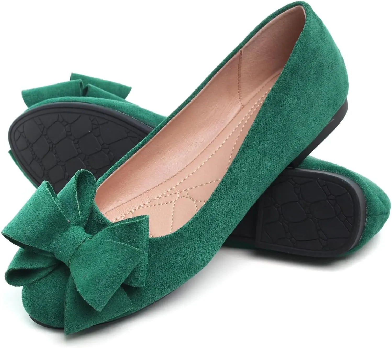 WENJIAZHIZHI Women's Square Toe Bowknot Ballet Flats Comfortable Slip-On Casual Loafers Walking Flat Dress Shoes