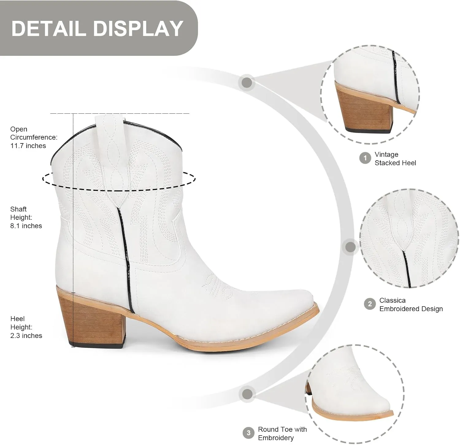 Western Cowgirl Ankle Boot for Women with Embroidered Comfort Fashion Short Boots Pointed Toe Cowgirl Short Booties Side Zipper