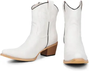 Western Cowgirl Ankle Boot for Women with Embroidered Comfort Fashion Short Boots Pointed Toe Cowgirl Short Booties Side Zipper