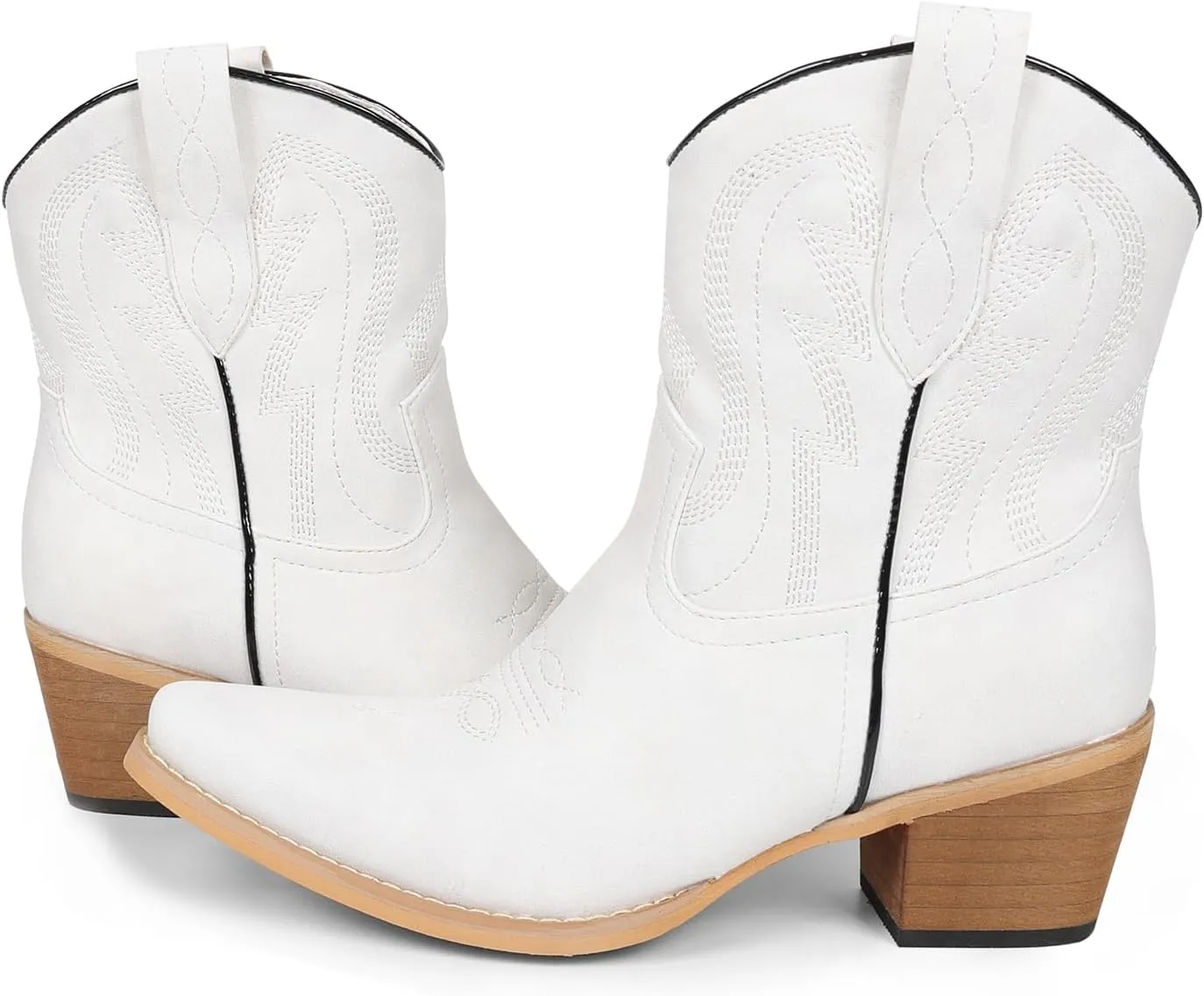 Western Cowgirl Ankle Boot for Women with Embroidered Comfort Fashion Short Boots Pointed Toe Cowgirl Short Booties Side Zipper
