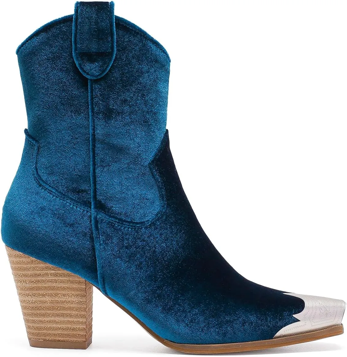 Western Metal Toe Ankle Boots Cowboy Boots for Women Cowgirl Boots Pointed Toe Zipper Boots Stacked Heel Boots