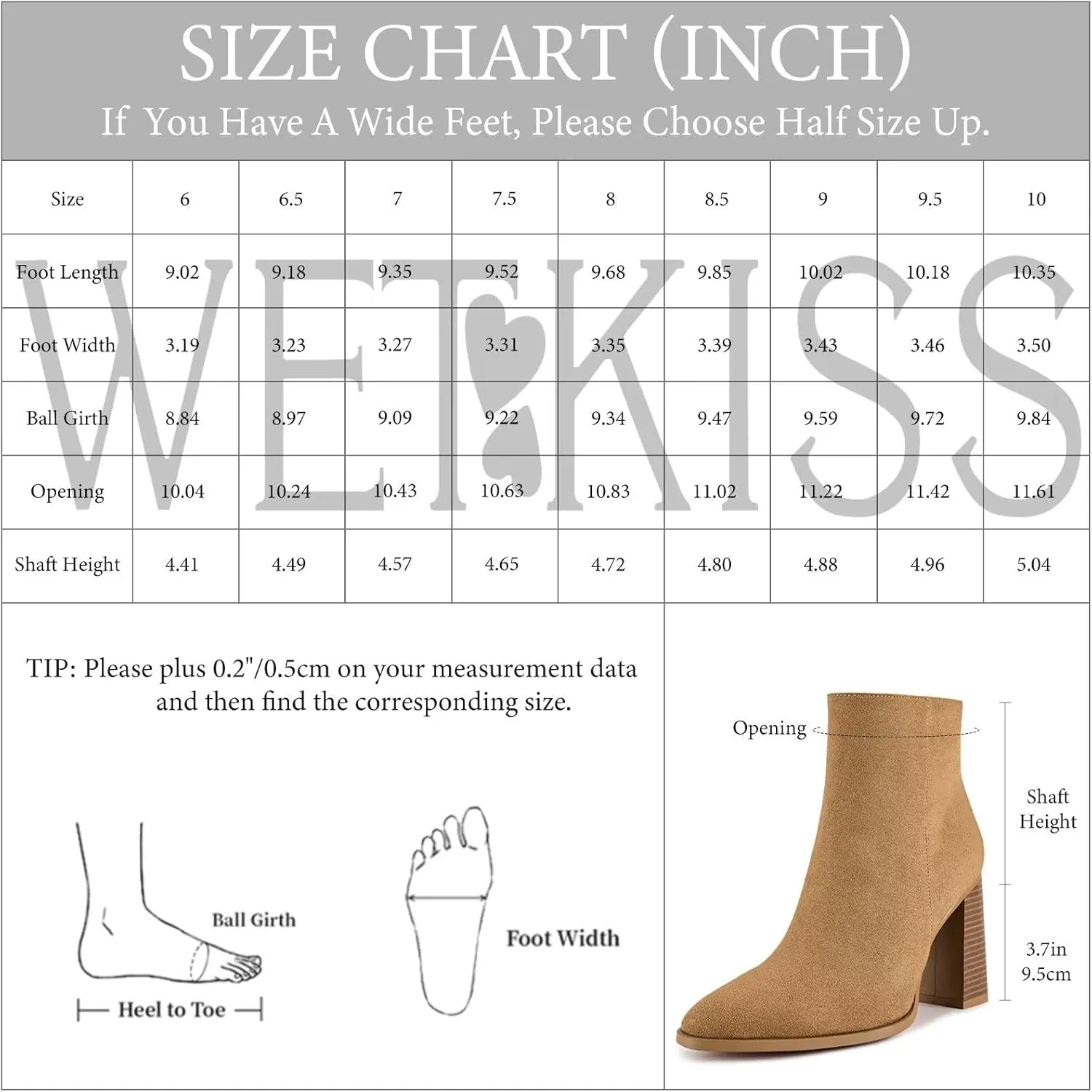 wetkiss Boots for Women Chunky Heel Ankle Booties with Pointed Toe Side Zipper
