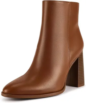 wetkiss Boots for Women Chunky Heel Ankle Booties with Pointed Toe Side Zipper